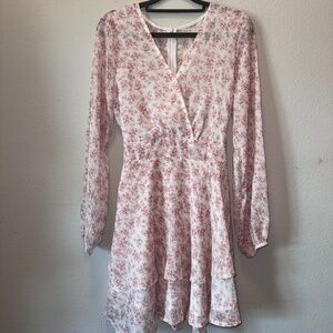 Brand New Pink Floral Ruffle Tie Waist Mini Dress | Size Small (US 4-6)